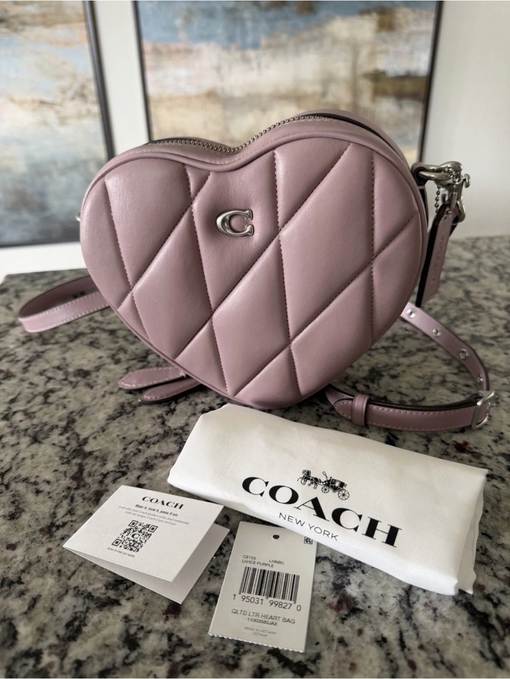 Coach Quilted Heart Crossbody Bag Soft Purple